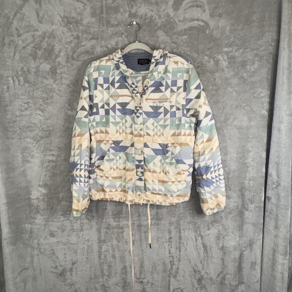 Pendleton Tops - Pendleton Button Down Beach Hoodie Aztec Geometric Soft Cotton Women's M